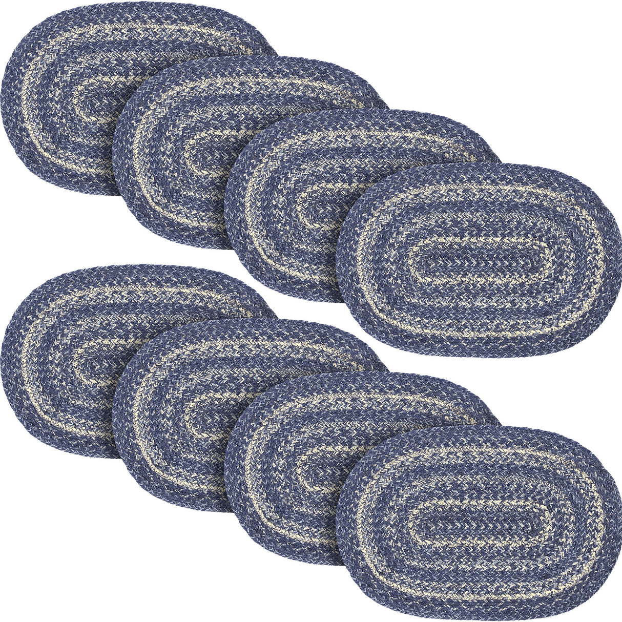 Farmhouse Great Falls Blue Table Placemat, Blue White, Jute Blend, Oval, 12x18 Inches, 8 Pack 8 Pack