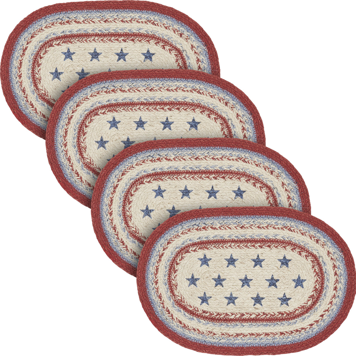Celebration Dining Table Placemat, Braided Jute, Oval, Red Creme Blue, 10x15, 4 Pack 4 Pack