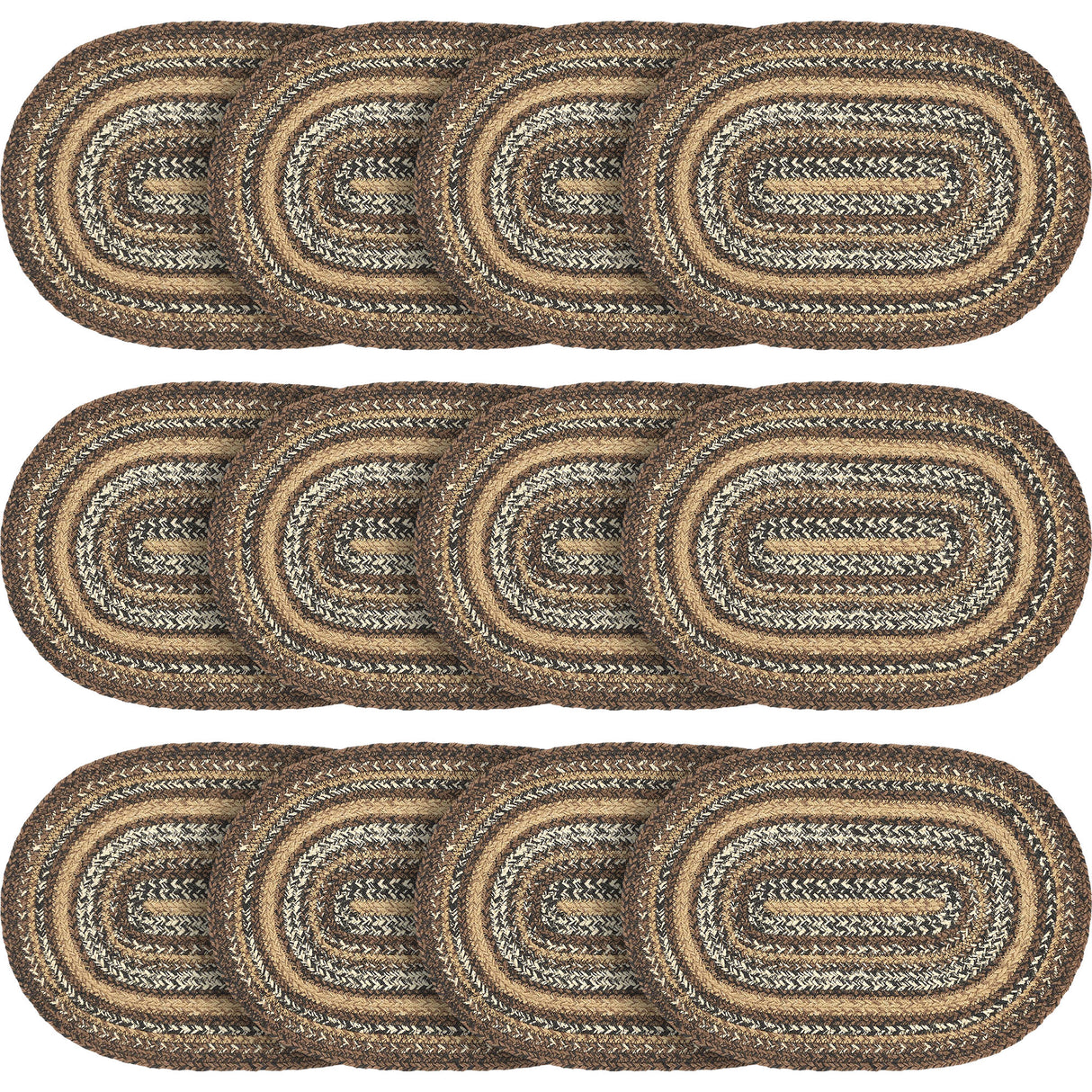 Country Espresso Table Placemat, Brown Black Tan, Jute Blend, Oval, 12x18 Inches, 12 Pack 12 Pack