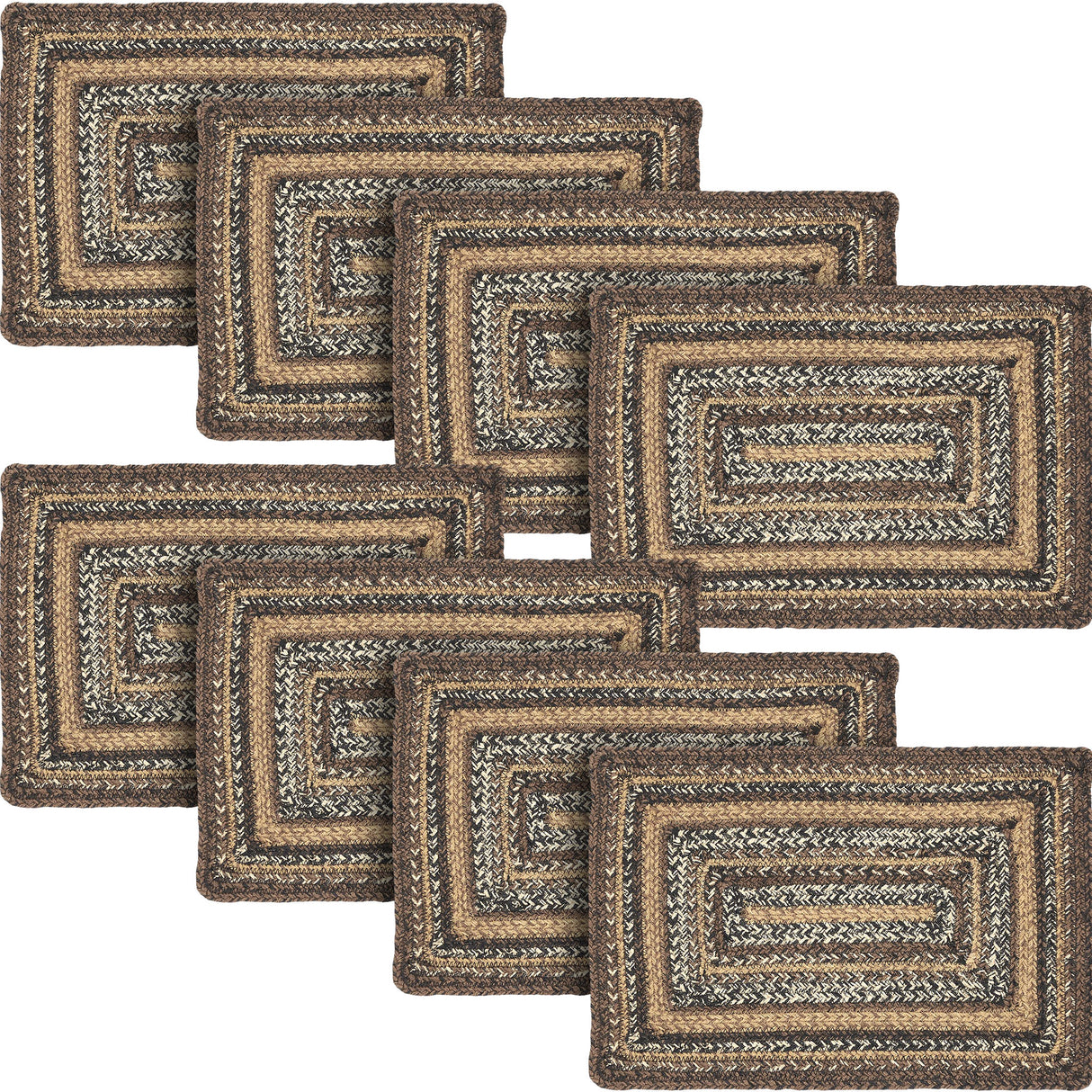 Country Espresso Table Placemat, Brown Black Tan, Jute Blend, Rectangle, 12x18 Inches, 8 Pack 8 Pack