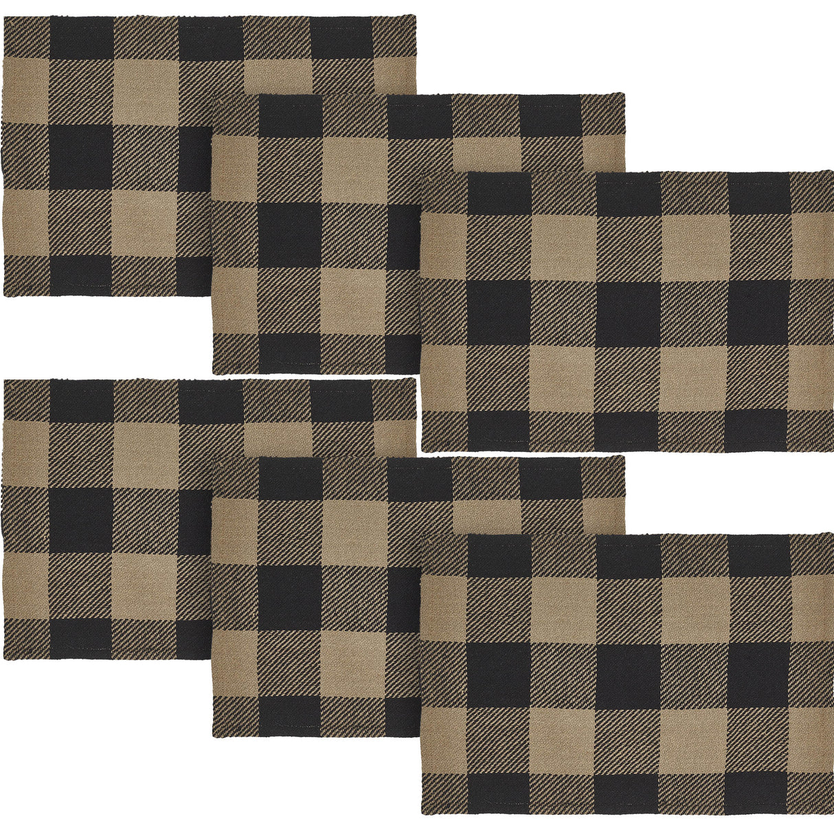 Placemat 13x19 Set of 2, Cotton Dining Room, Kitchen Placemat, Dining Table Placemats, Place Mat, Black Check Collection, Rectangle 13x19, Country Black, 3 Pack 6 Pack