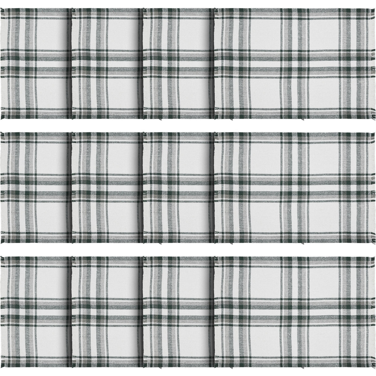 Harper Plaid Green White Placemat Set of 2 Fringed 13x19, 6 Pack 12 Pack