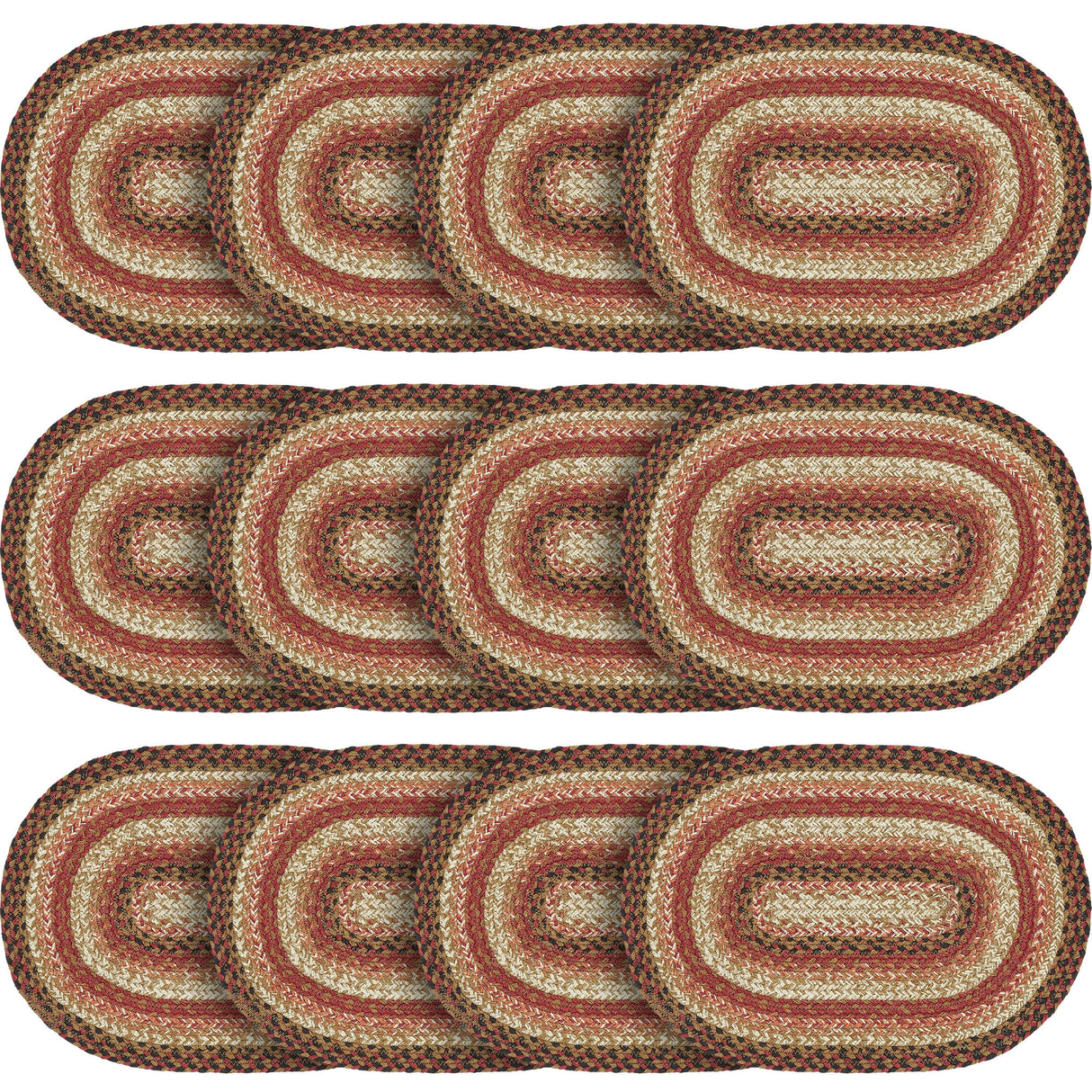 Ginger Spice Table Placemat, Orange Red Natural, Jute Blend, Oval, 12x18 Inches, 12 Pack 12 Pack