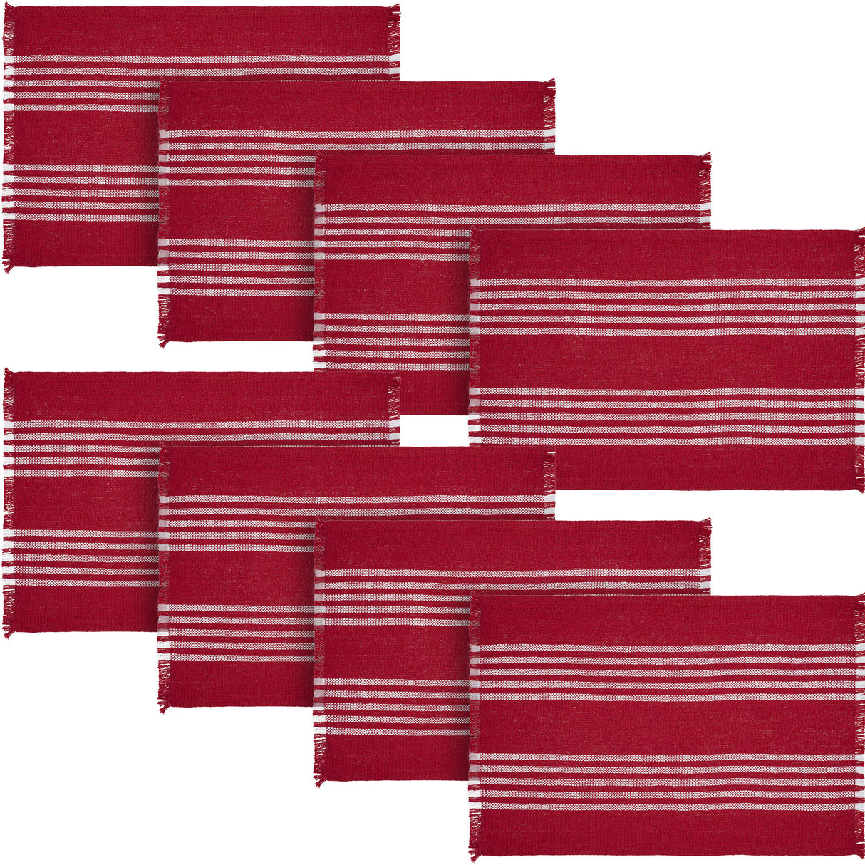 Arendal Red Stripe Placemat Set of 2 Fringed 13x19, 4 Pack 8 Pack