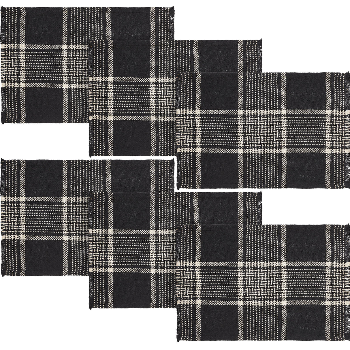 Eston Black Tan Plaid Placemat Set of 2 13x19, 3 Pack 6 Pack