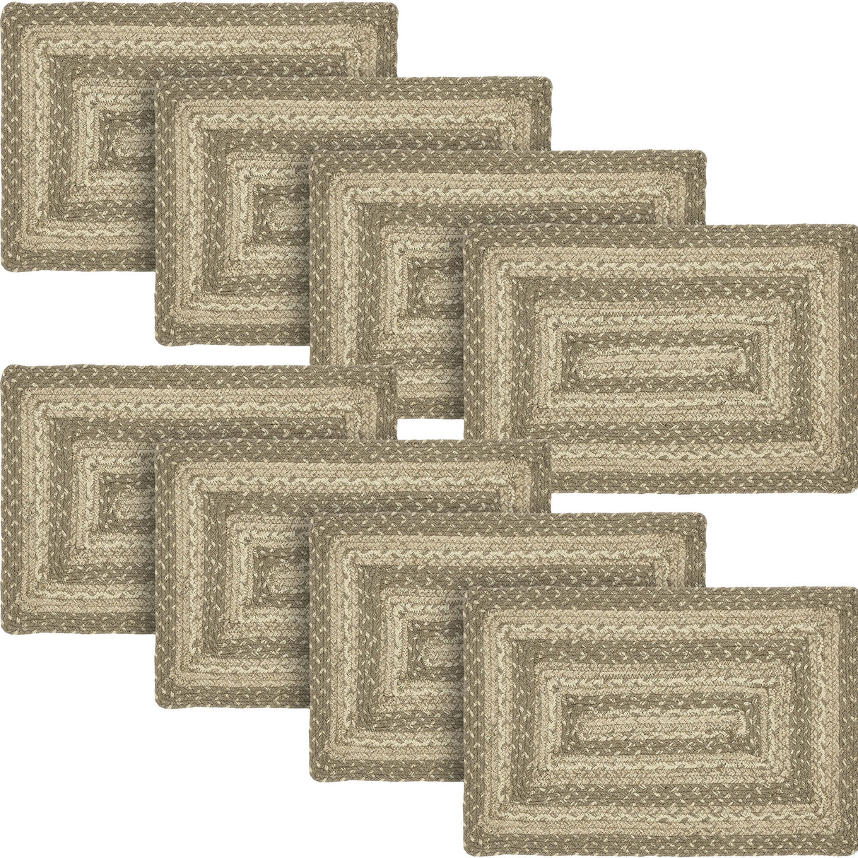 Farmhouse Cobblestone Table Placemat, Tan Grey White, Jute Blend, Rectangle, 12x18 Inches, 8 Pack 8 Pack