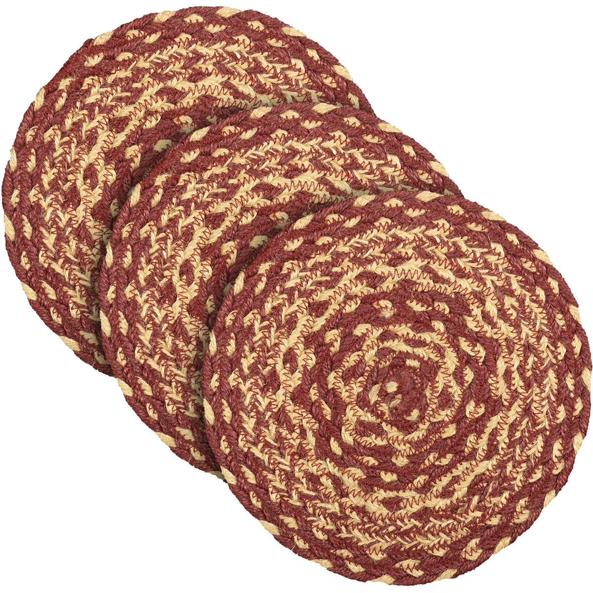 Burgundy Tan Jute Trivet 8, Set of 3