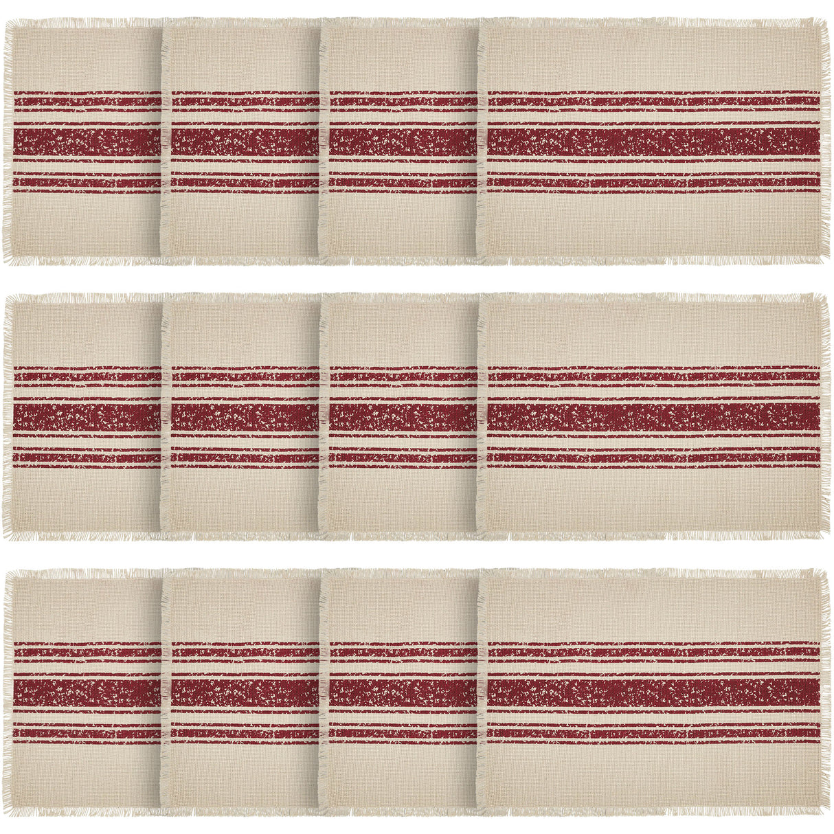 Yuletide Burlap Red Stripe Placemat Set of 6 13x19, 12 Pack