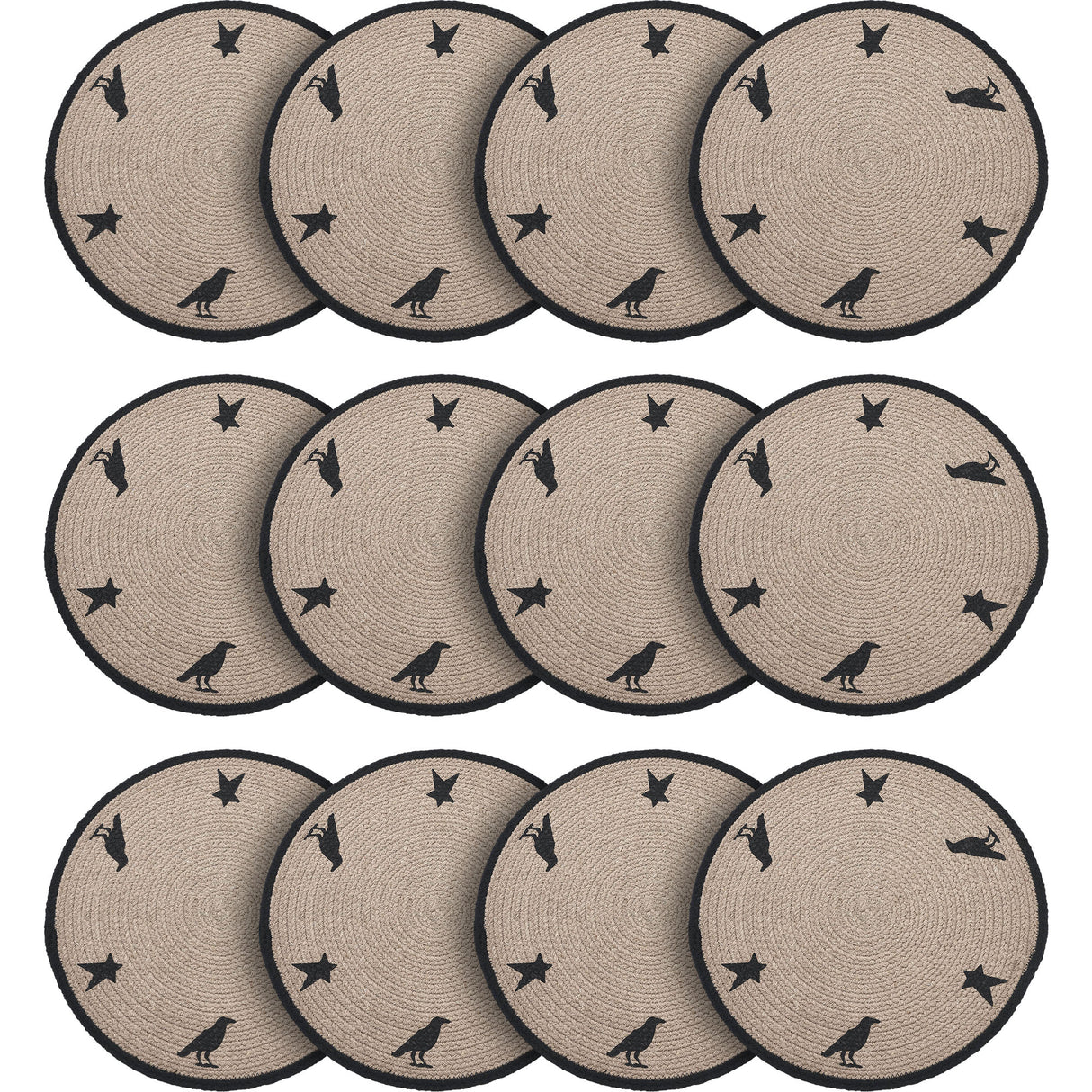 Braided Cotton Raven Harvest Stencil Placemat 14 inch Diameter, Decorative Fall Placemat, Table Decor for Fall and Thanksgiving, 12 Pack 12 Pack