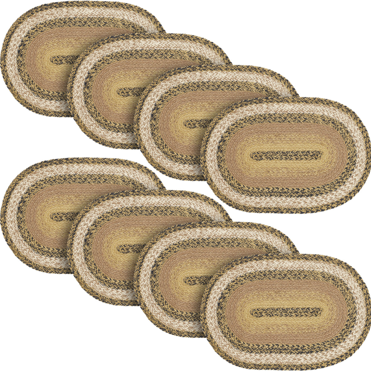 Kettle Grove, Dining Table Placemat, Braided Jute, Oval, Tan & Black, 12x18, 8 Pack 8 Pack