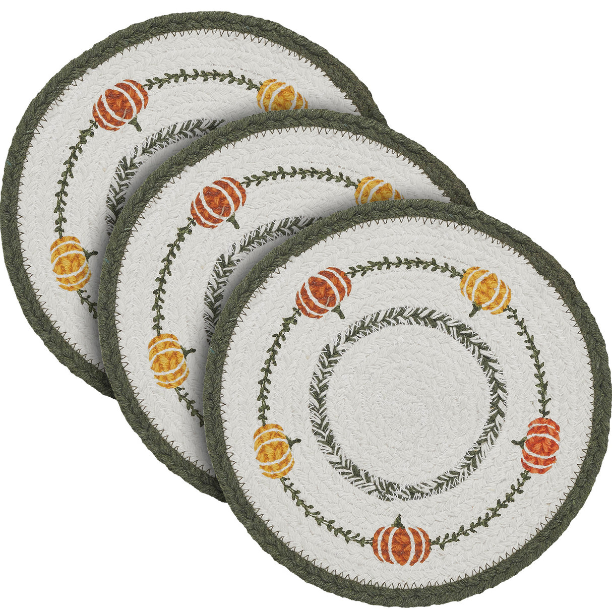 Braided Cotton Pumpkin Bounty Stencil Trivet 8, Set of 3