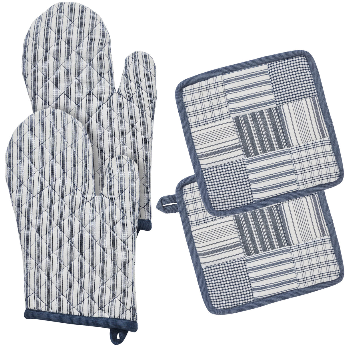VHC Brands Sawyer Mill Blue 4PC Set 2 Oven Mitts and 2 Pot Holders
