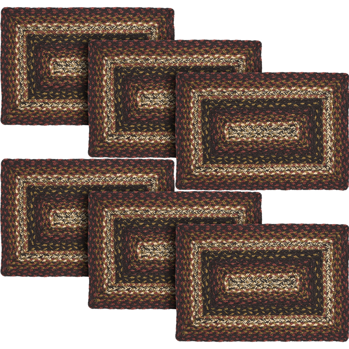 Country Beckham Placemat, Red Black Tan, Jute Blend, Rectangle, 10x15 Inches, 6 Pack 6 Pack