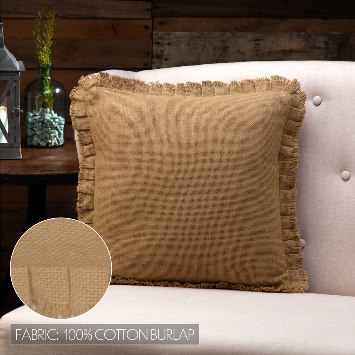 Burlap Pillow w/ Fringed Ruffle