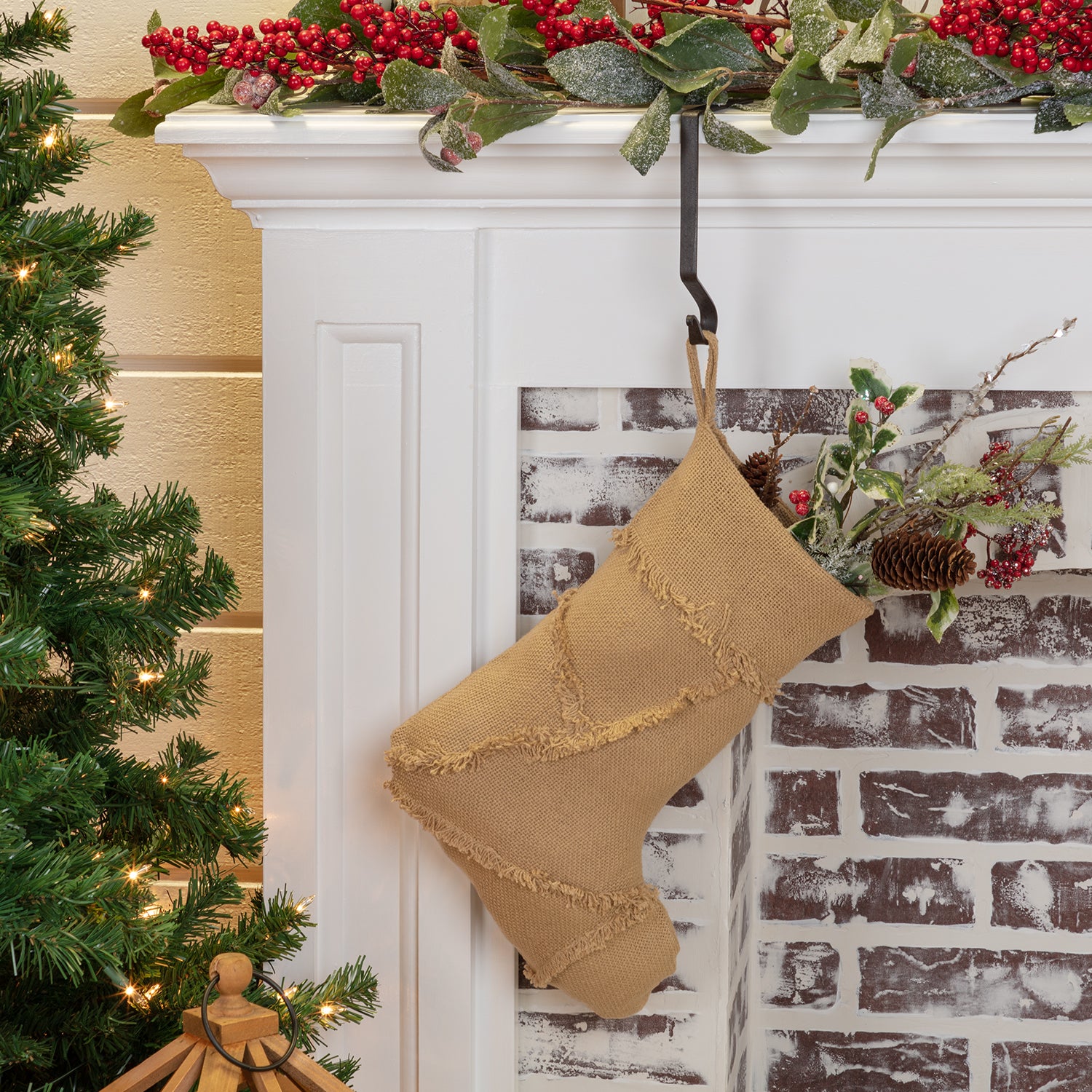 Ruffled Burlap Garland, Holiday Burlap Garland, Natural Burlap