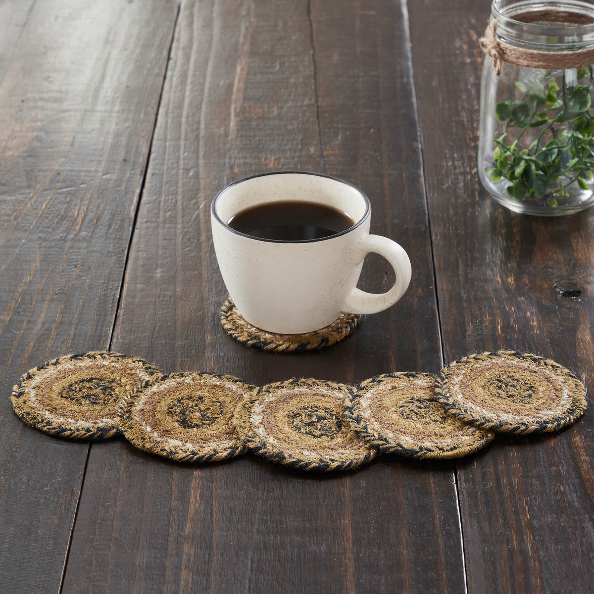 VHC Brands Heritage Farms Jute Coasters – Set Of 6 Primitive Braided Farmhouse Style