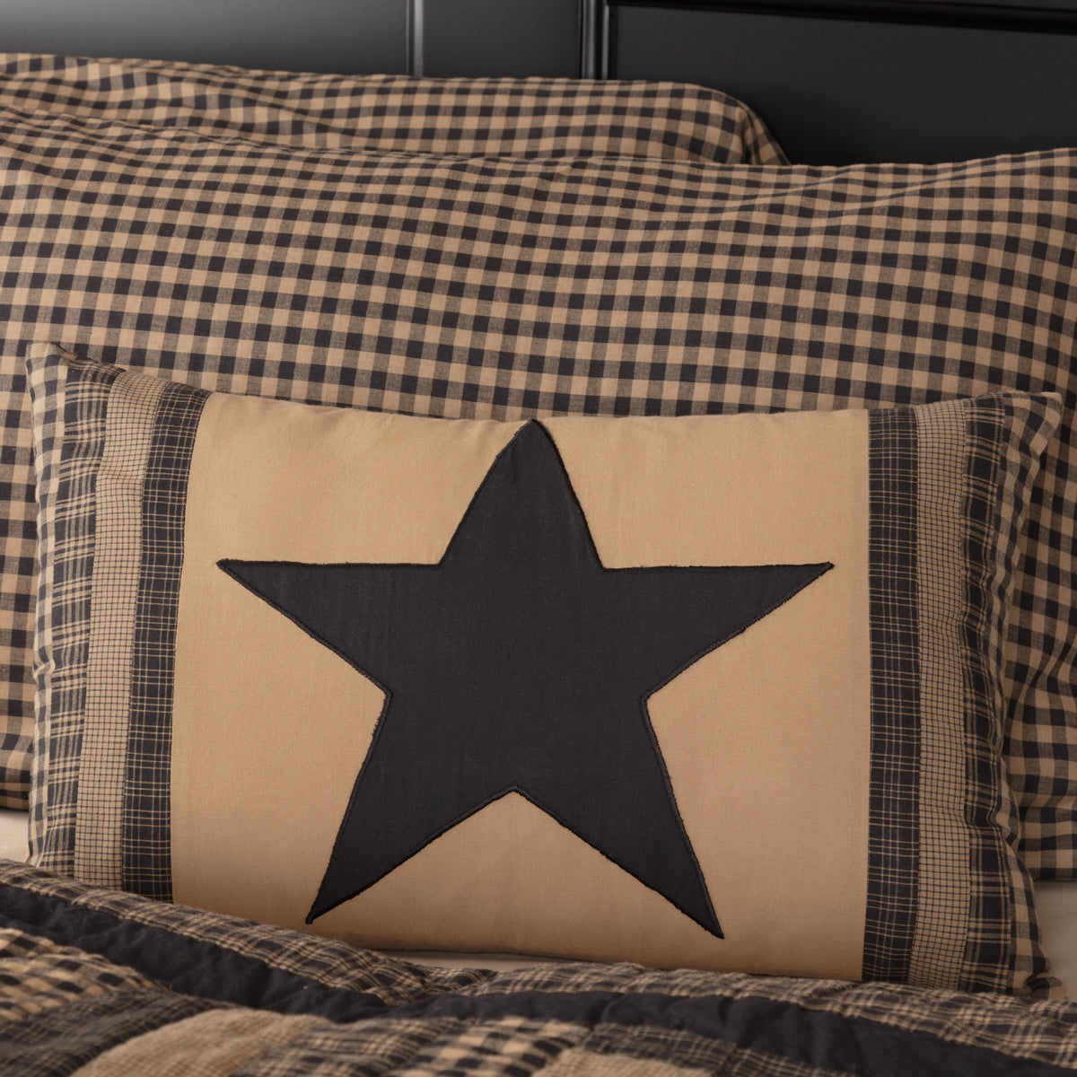 Primitive Check Star Quilted Throw Pillow