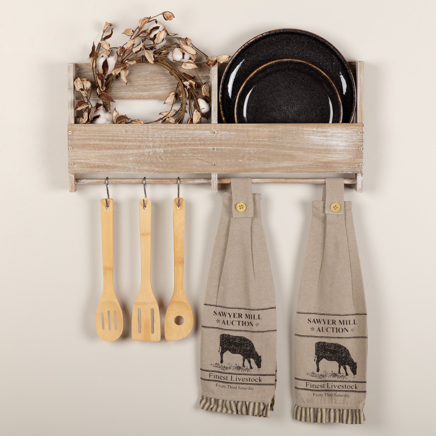 Farmhouse Kitchen Tea Towel Set of 2 Sawyer Mill Charcoal Button Loop – VHC  Brands Home Decor