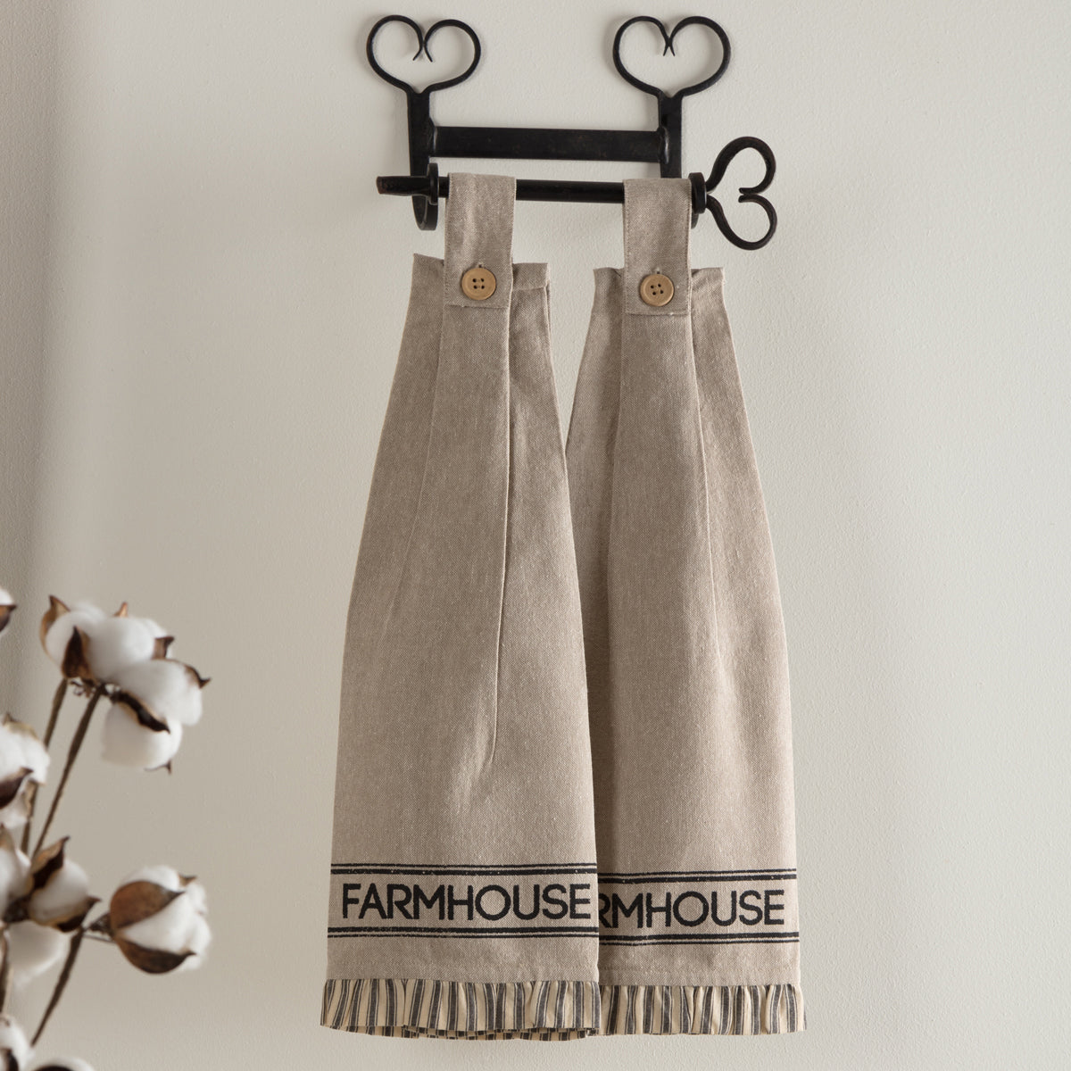 Farmhouse Kitchen Tea Towel Set of 2 Sawyer Mill Charcoal Button Loop – VHC  Brands Home Decor