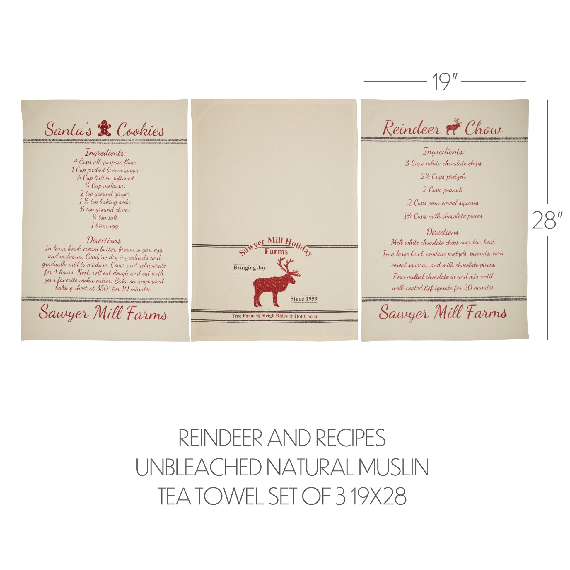 63466-Sawyer-Mill-Holiday-Reindeer-And-Recipes-Unbleached-Natural-Muslin-Tea-Towel-Set-of-3-19x28-image