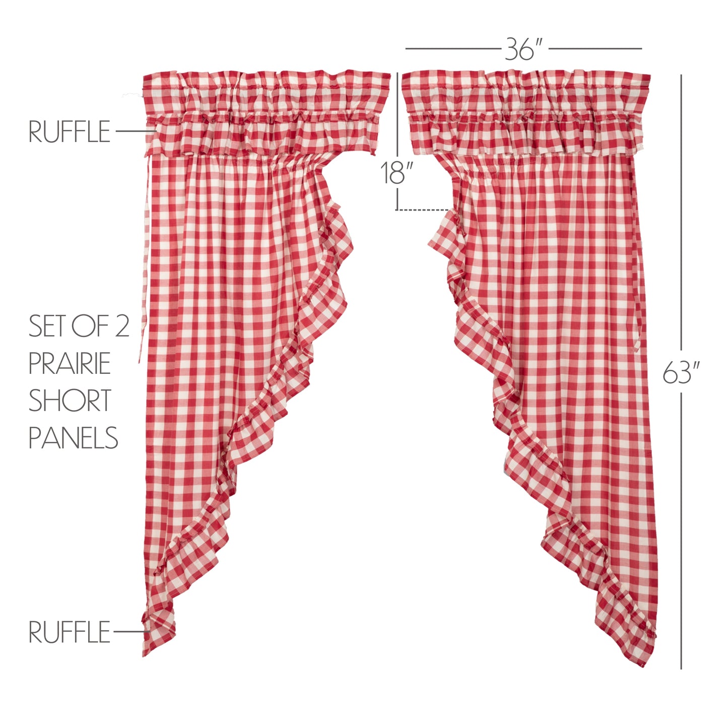 Annie Buffalo Check Farmhouse Ruffled Prairie Panel Window Curtain Set VHC Brands