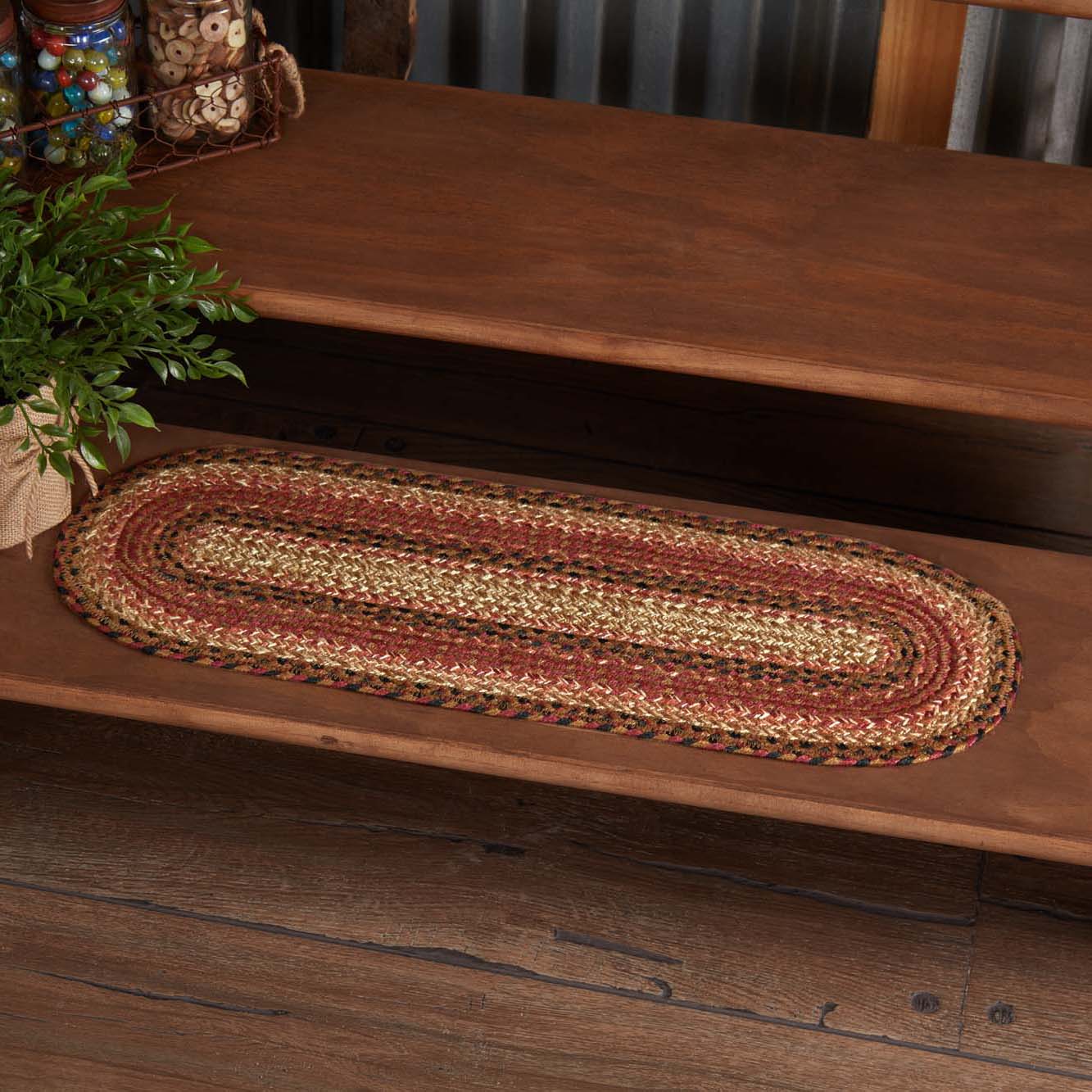 Log Cabin Step Cotton Braided Rug  Country Primitive Braided Rug