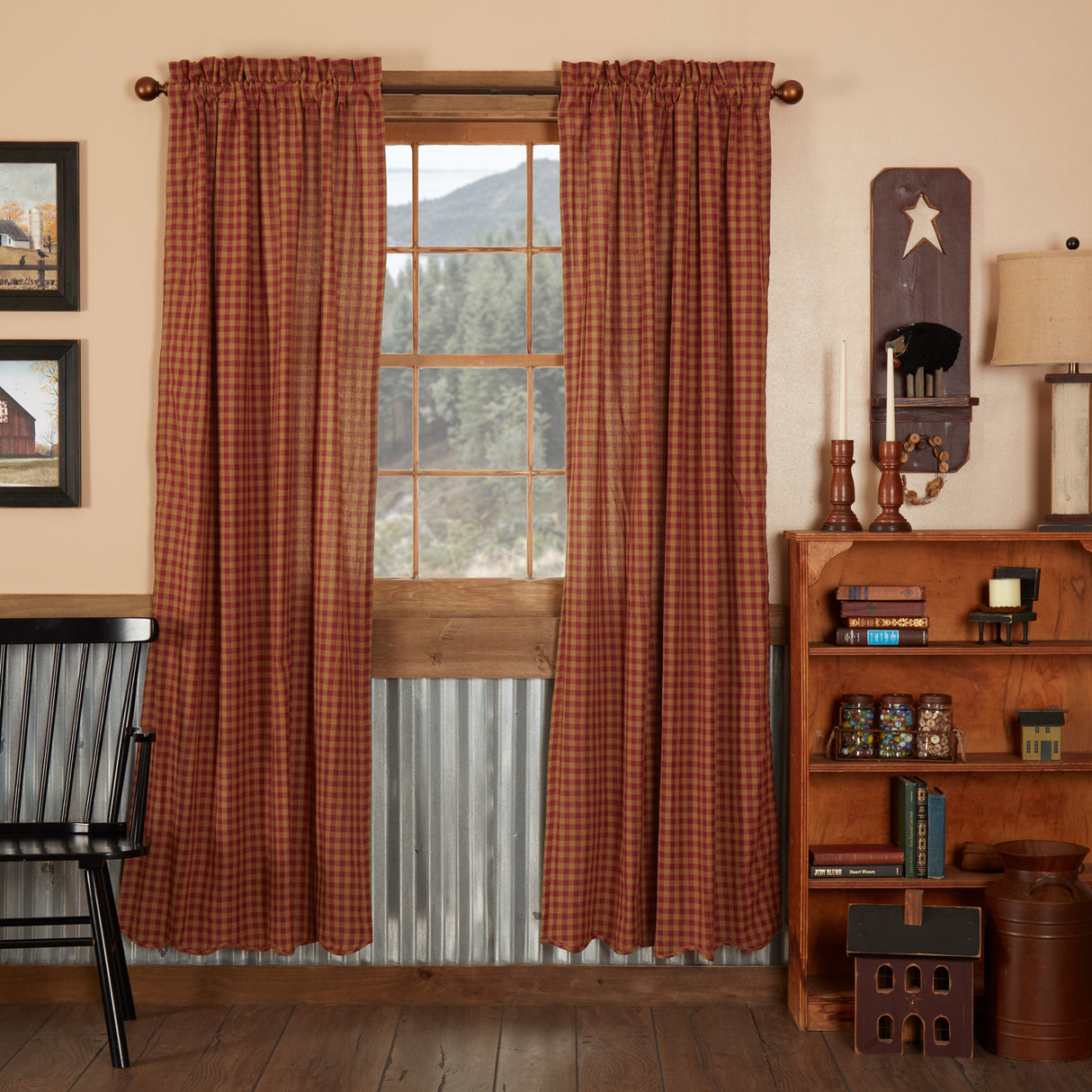 6096-Burgundy-Check-Scalloped-Panel-Set-of-2-84x40-image-5