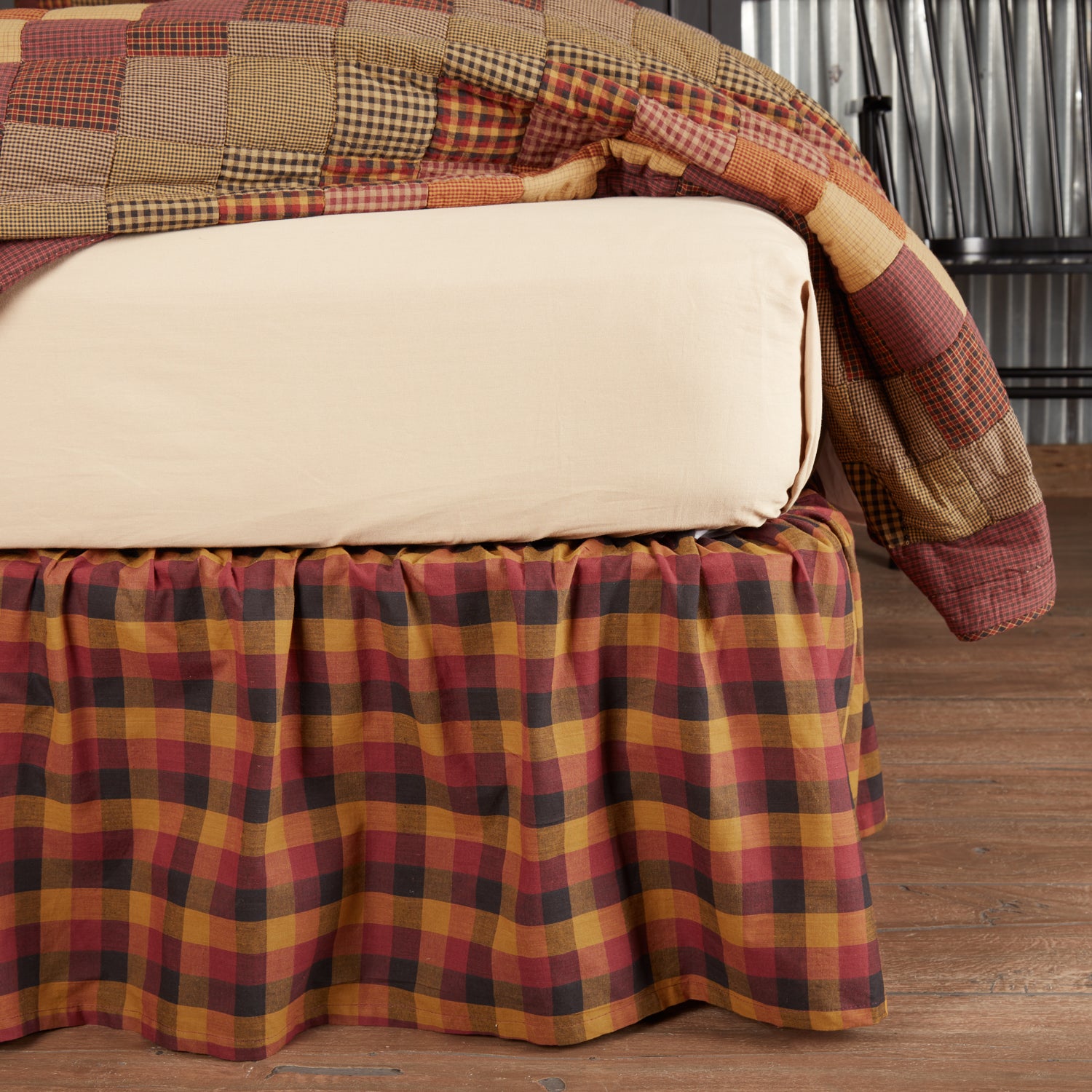 Primitive Bed Skirt Heritage Farms Burgundy Check Dust Ruffle Bedroom – VHC  Brands Home Decor