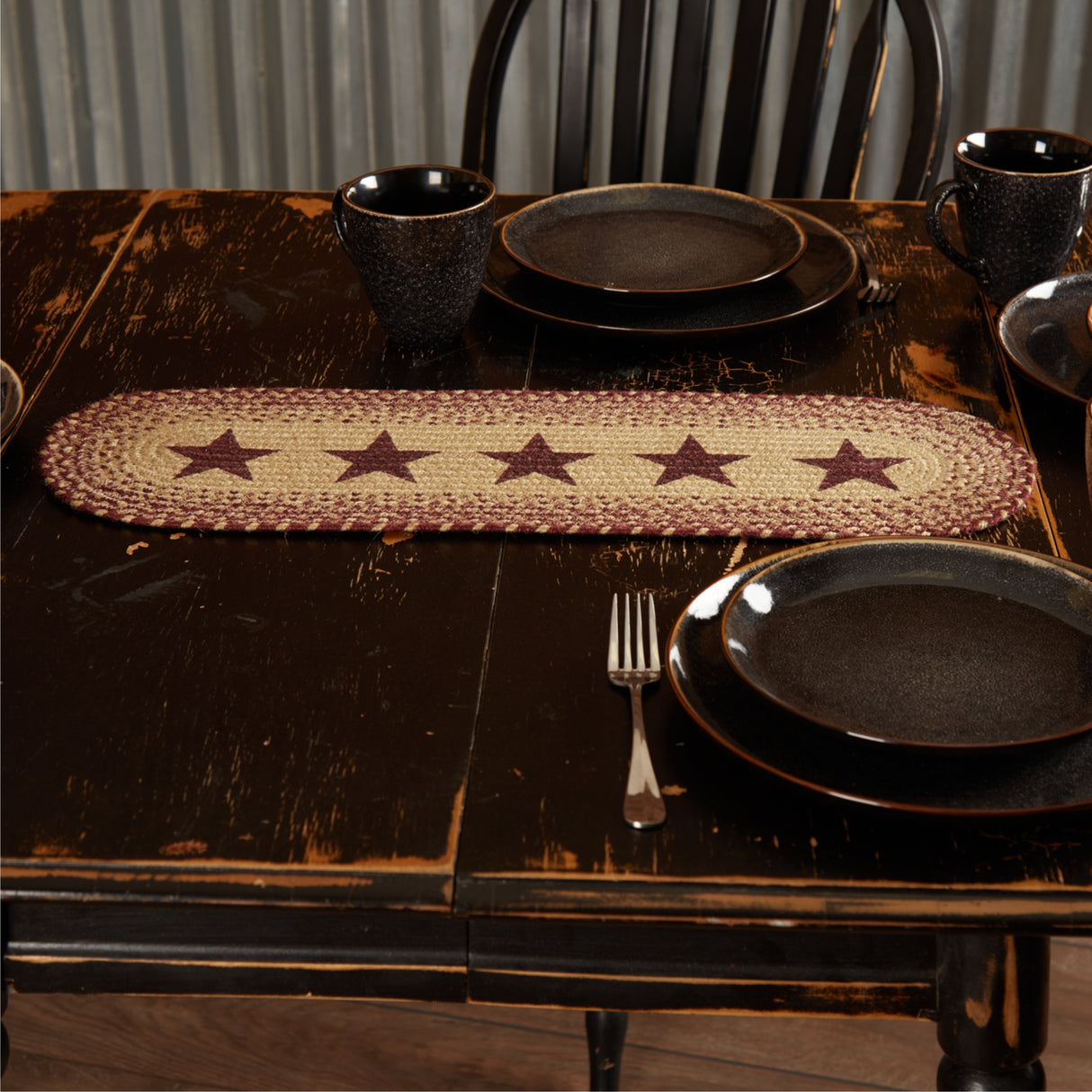 9517-Burgundy-Tan-Jute-Runner-Stencil-Stars-8x24-image-2