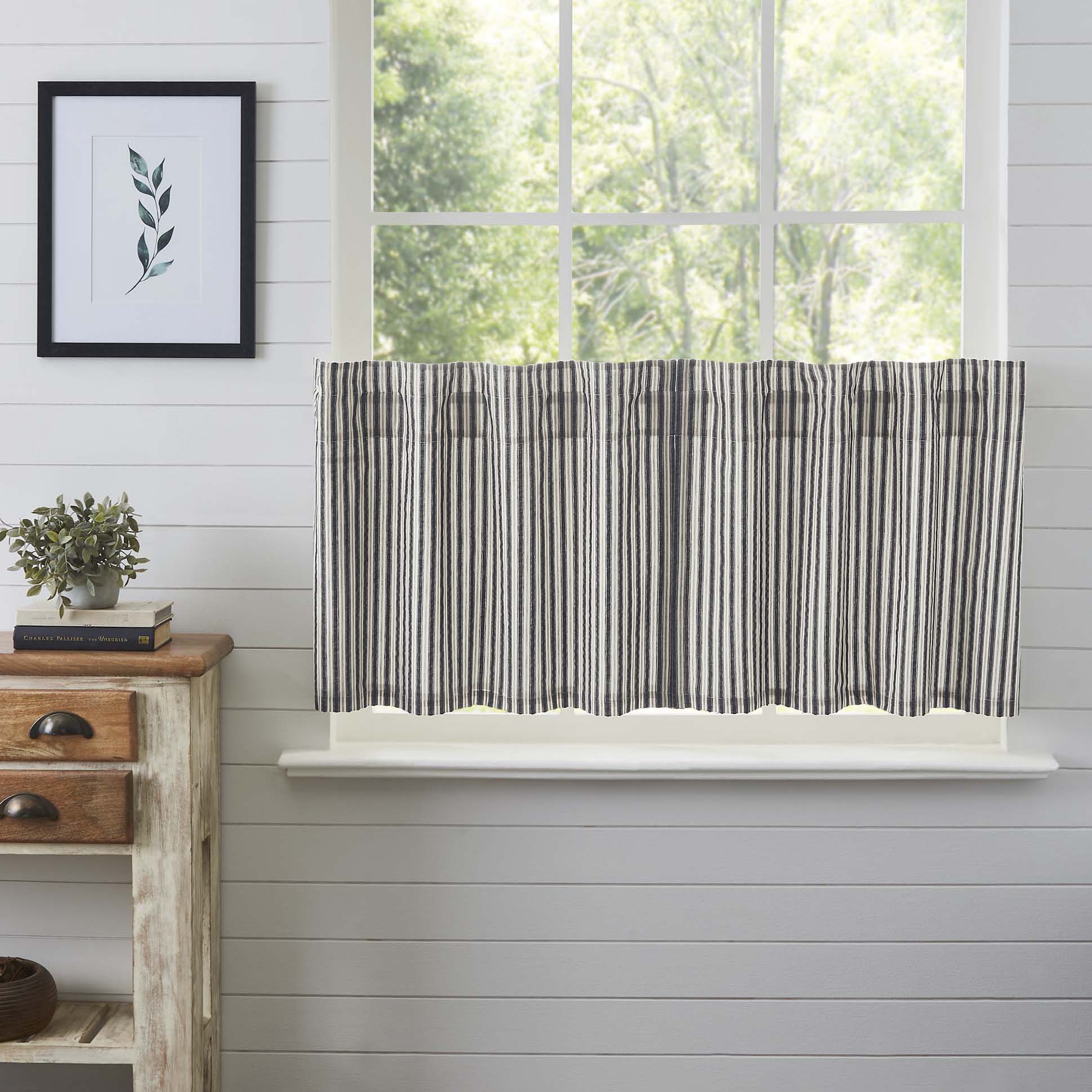 Pleated Ticking Striped Cafe Curtain , Tier Curtain, Kitchen Curtains,  Bathroom Curtains , Window Treatments, Farmhouse 