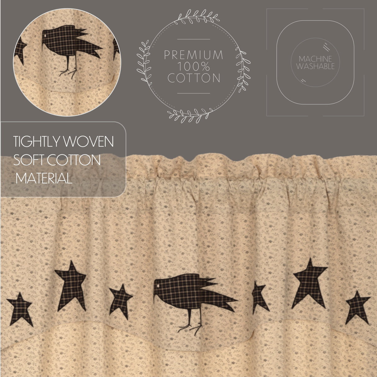 45792-Kettle-Grove-Short-Panel-with-Attached-Applique-Crow-and-Star-Valance-Set-of-2-63x36-image-3