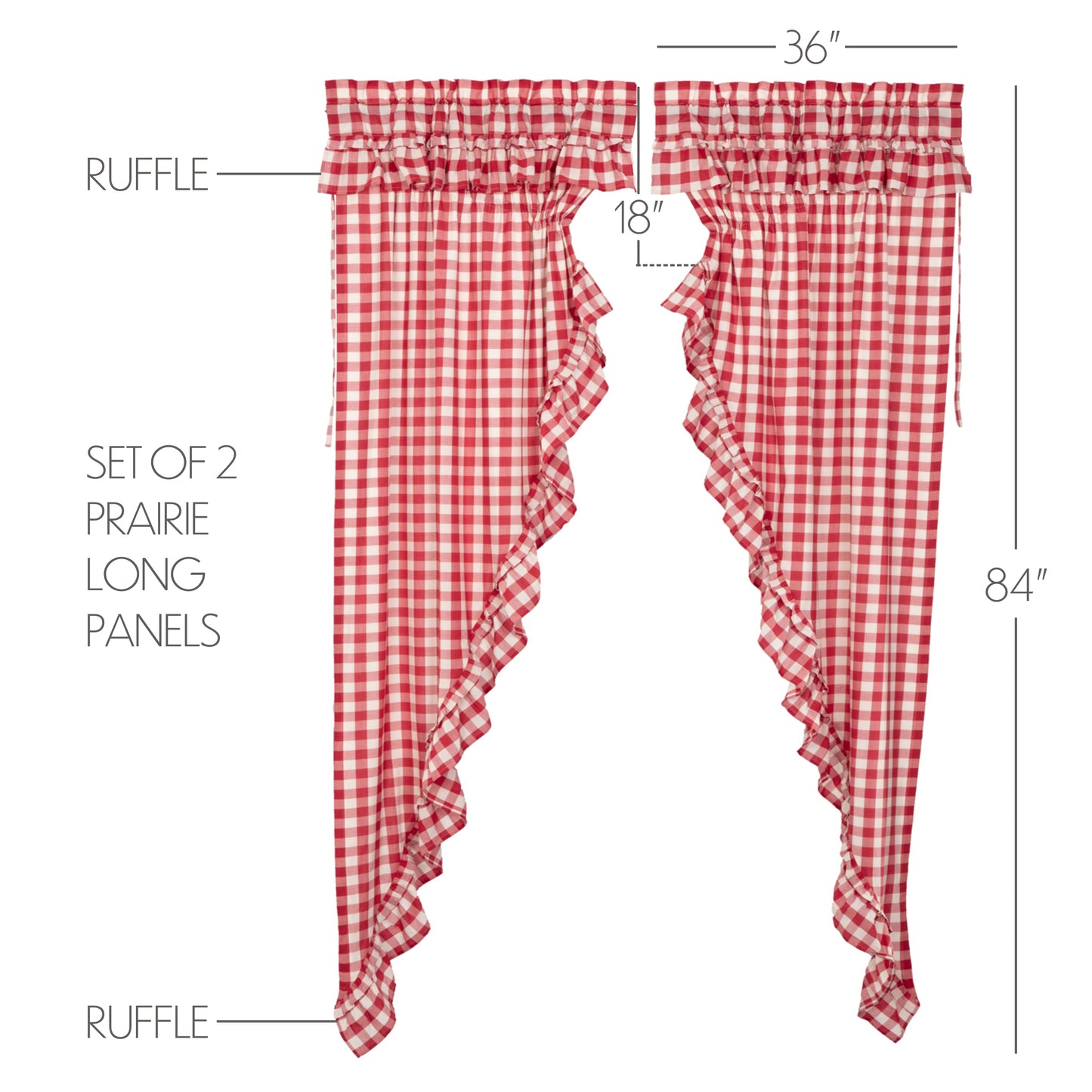 Annie Buffalo Check Farmhouse Ruffled Prairie Panel Window Curtain Set VHC Brands