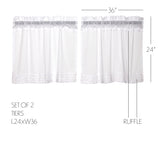 White Ruffled Sheer 4 PC Curtain Set (2 Swag 36x16 and 2 Tier 24x36)