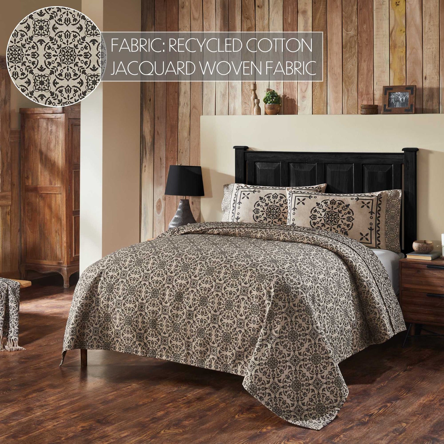 Custom House Black Tan Jacquard King Coverlet 106Wx97L
