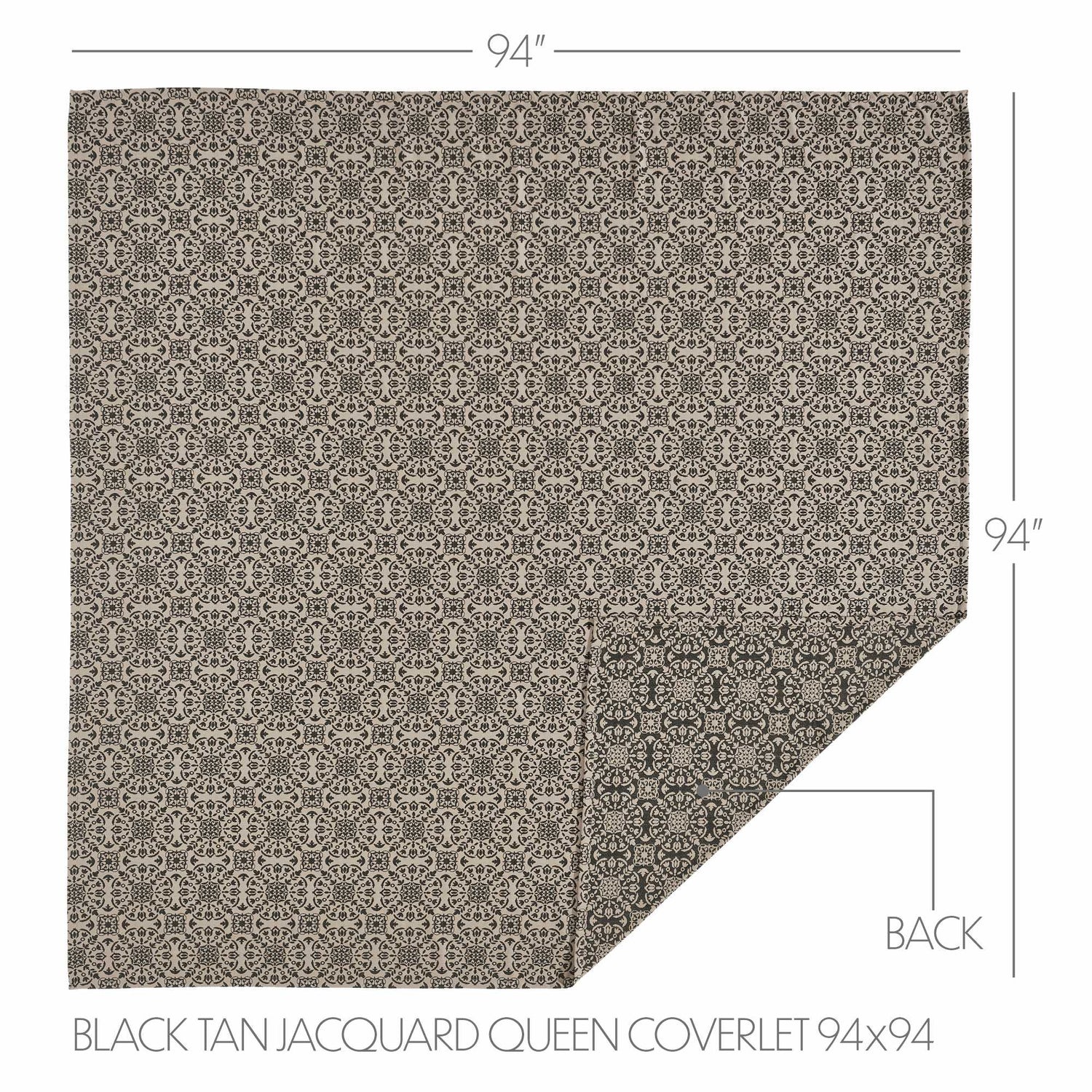 Custom House Black Tan Jacquard Queen Coverlet 94Wx94L