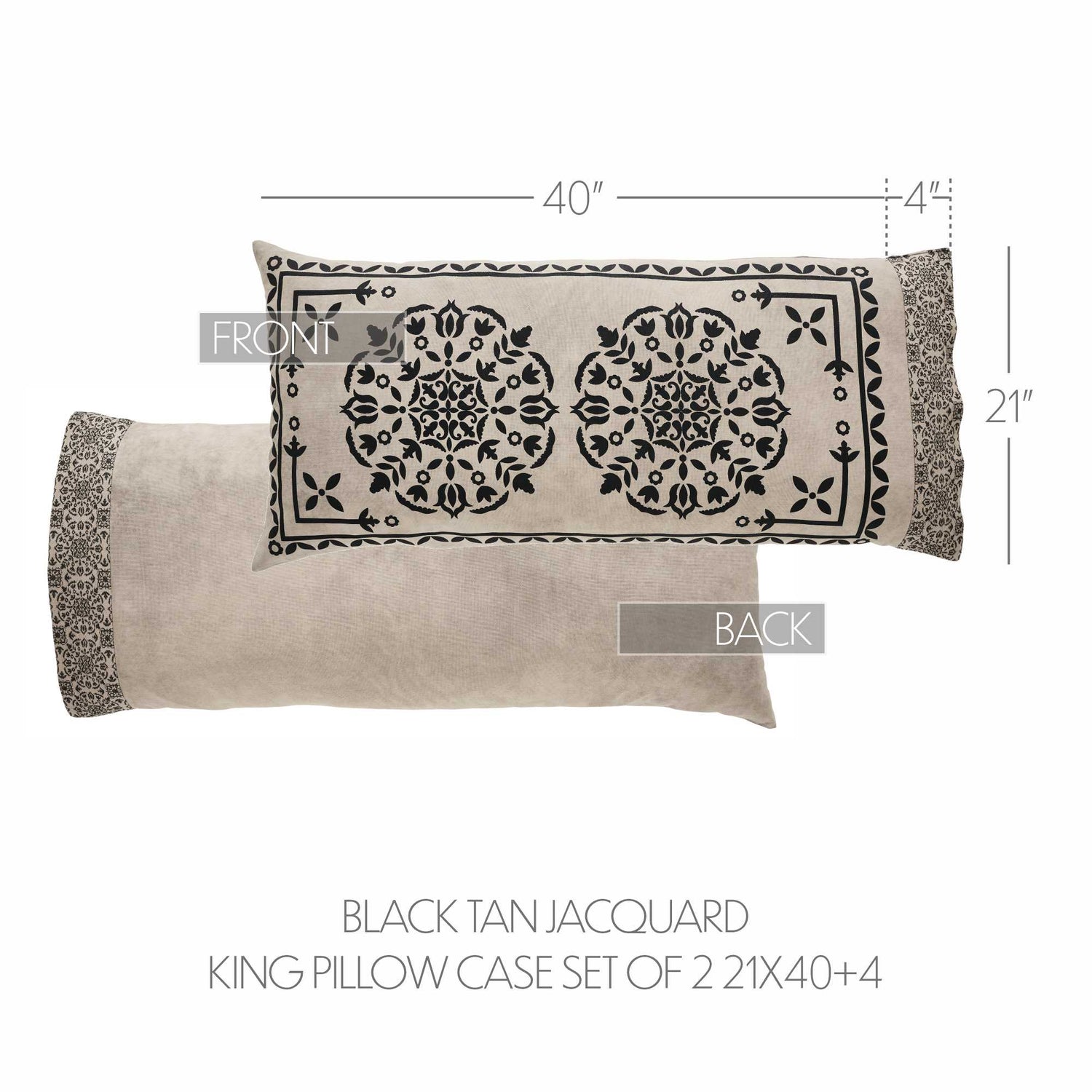 Custom House Black Tan Jacquard King Pillow Case Set of 2 21x40+4