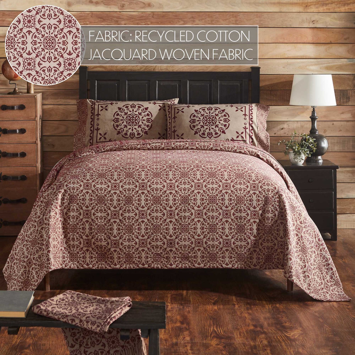 Custom House Burgundy Tan Jacquard Queen Coverlet 94Wx94L