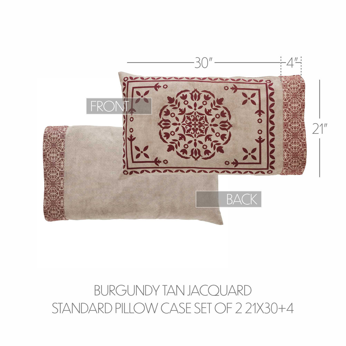Custom House Burgundy Tan Jacquard Standard Pillow Case Set of 2 21x30+4