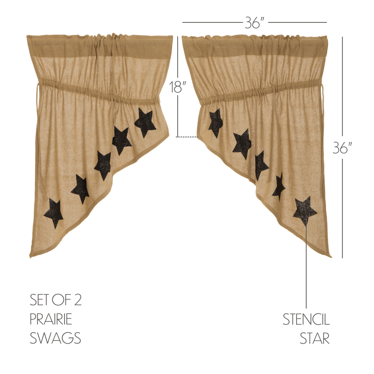 Burlap Natural with Star Curtain Set
