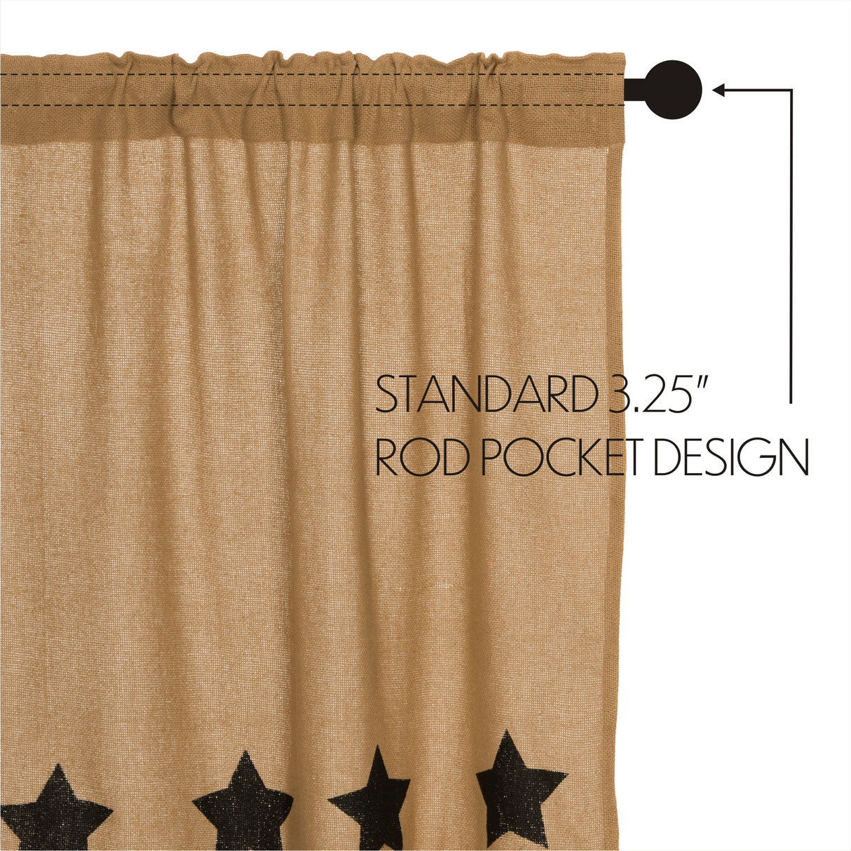 Burlap Natural with Star Curtain Set