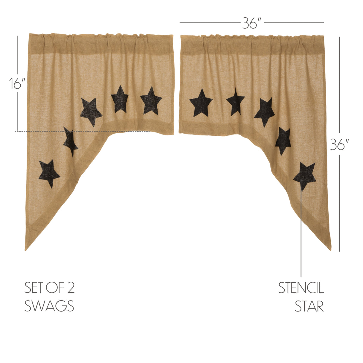 Burlap Natural with Star Curtain Set