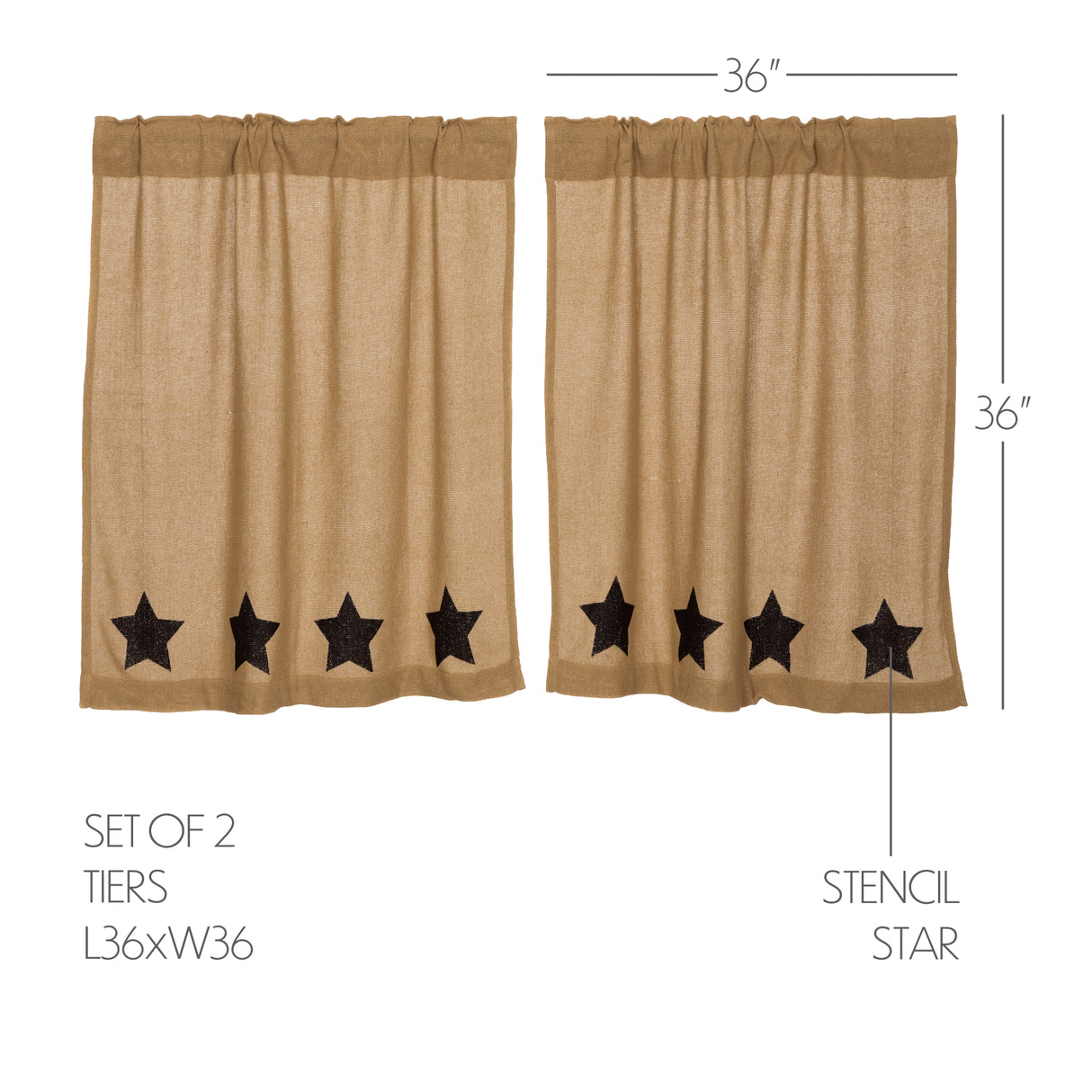 Burlap Natural with Star Curtain Set