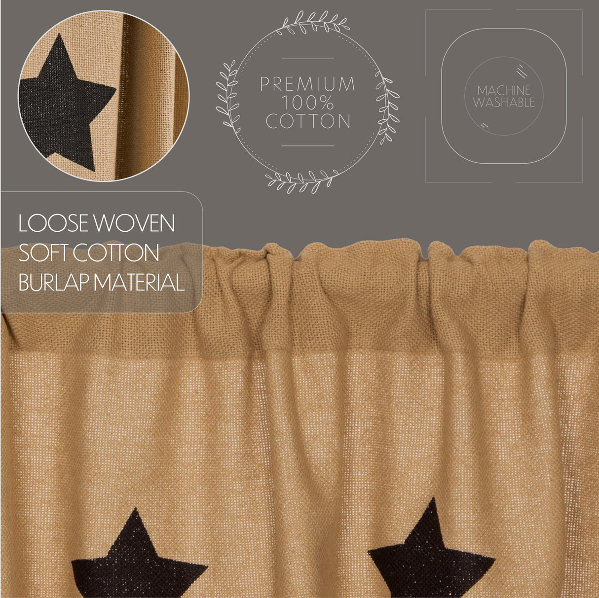 Burlap Natural with Star Curtain Set