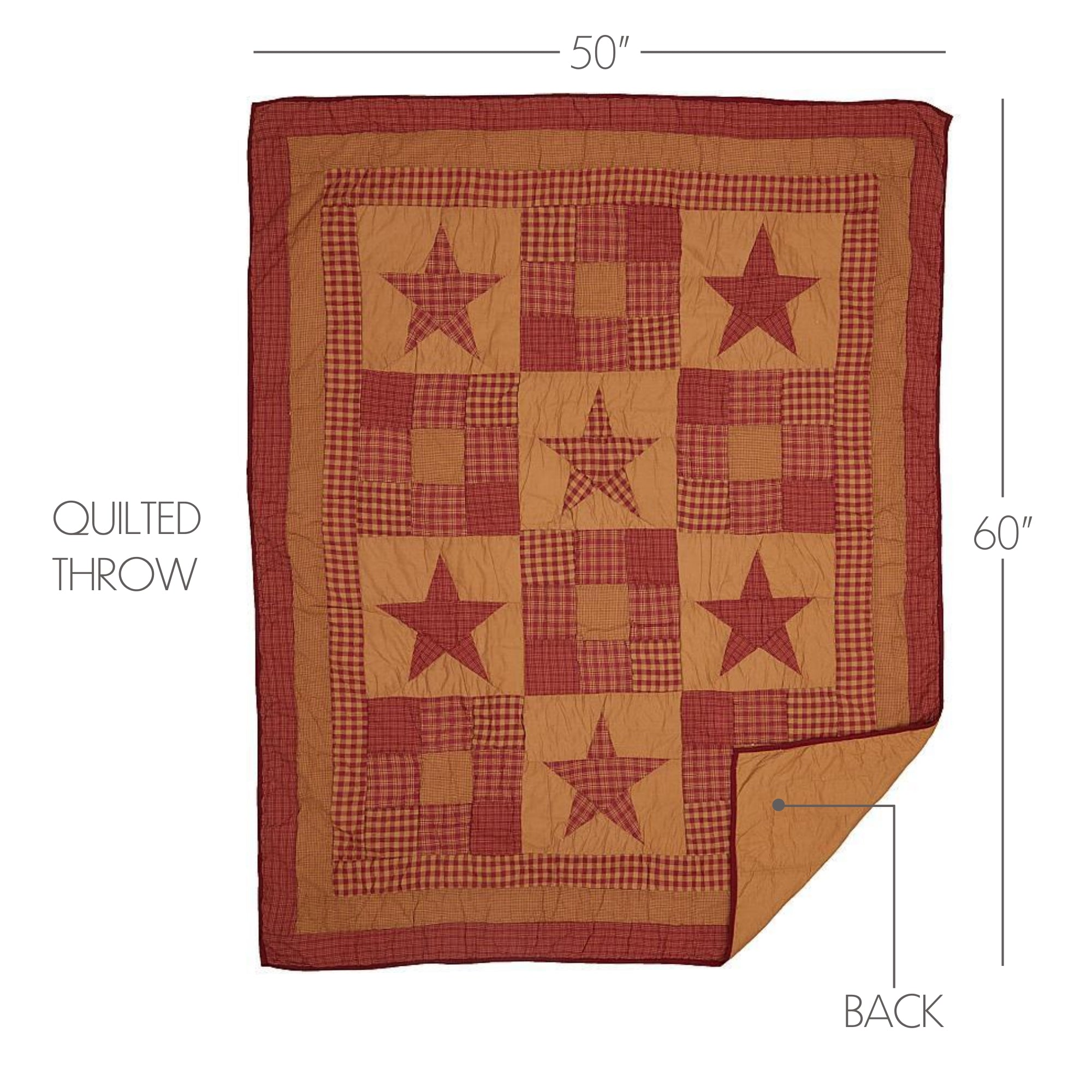 VHC Brands Primitive 16x16 Pillow - Red Patchwork Ninepatch Star - Bedroom Decor