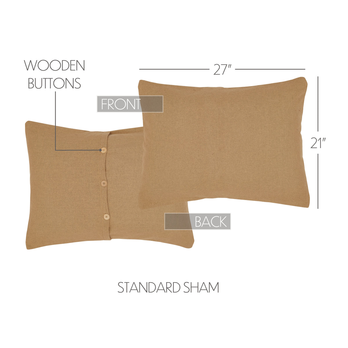 Burlap Natural Standard Sham 21x27, Set of 2