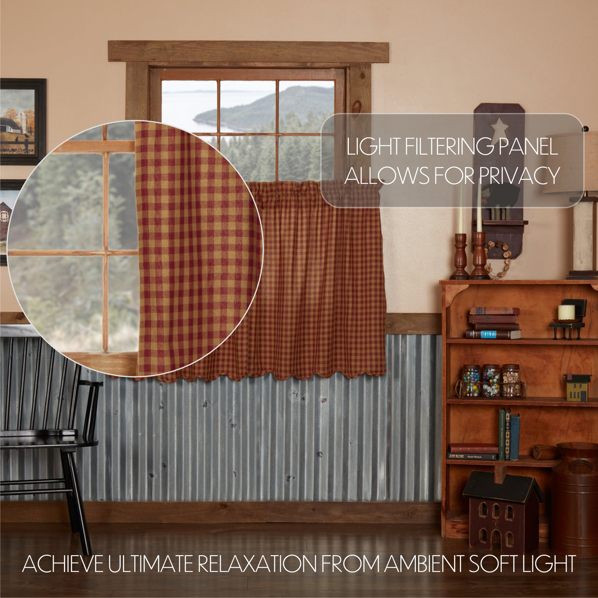 Burgundy Check Curtain Set
