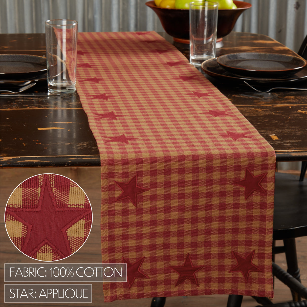 Burgundy Star Burgundy 13x72 Table Runner & 6 pc 12x18 Placemat Set