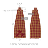 VHC Brands Burgundy Star 6PC Set 2 Oven Mitts 2 Pot Holders and 2 Tea Towels