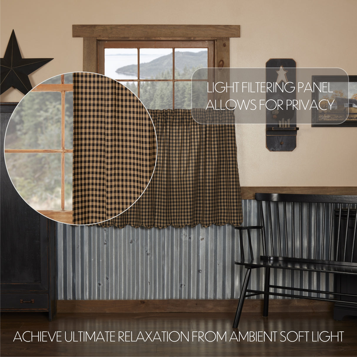 Black Check Curtain Set