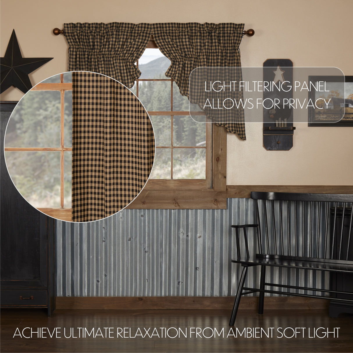 Black Check Curtain Set